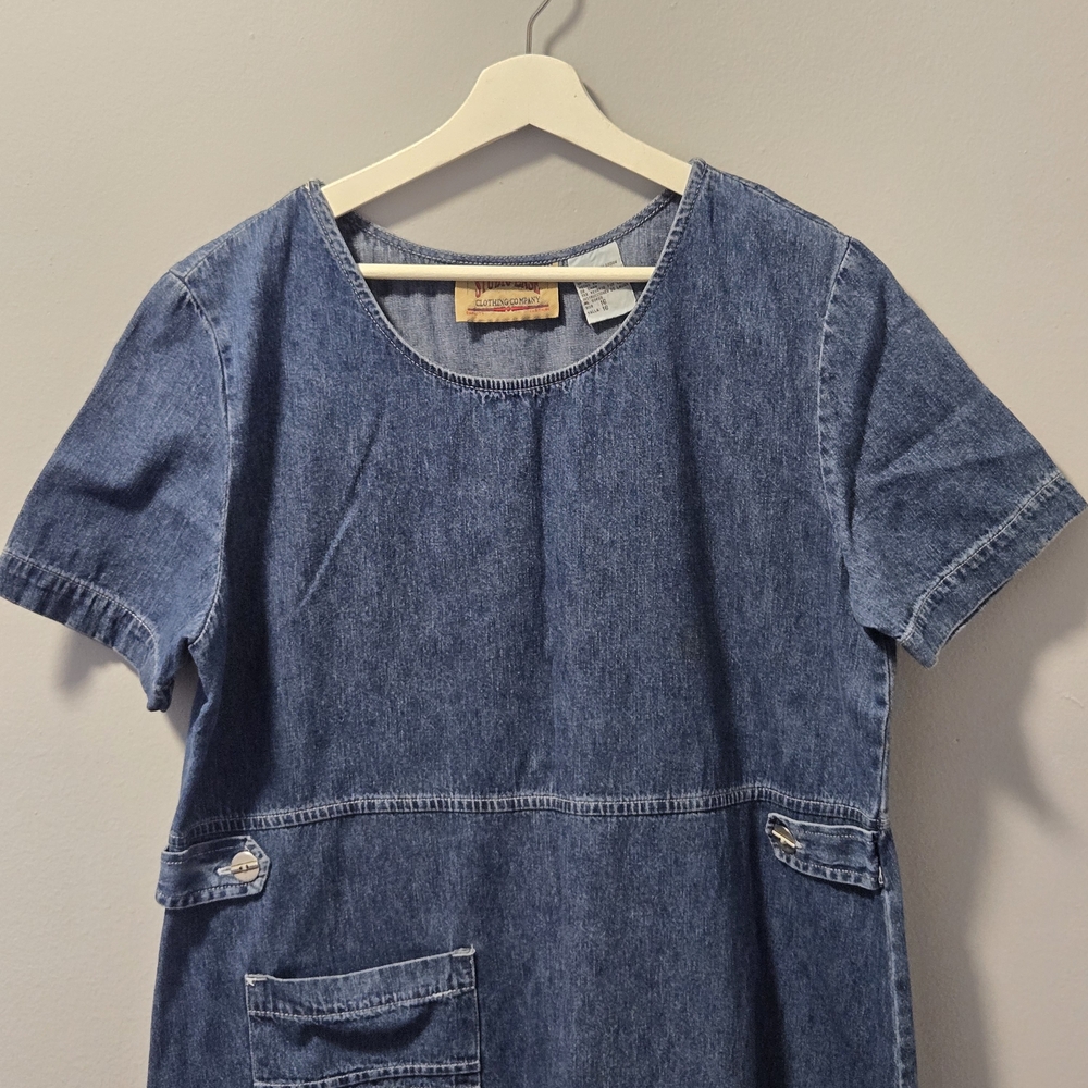 VTG Studio Ease Co. Denim Short Sleeve Empire Waist Full/Maxi Length Dress Sz 16